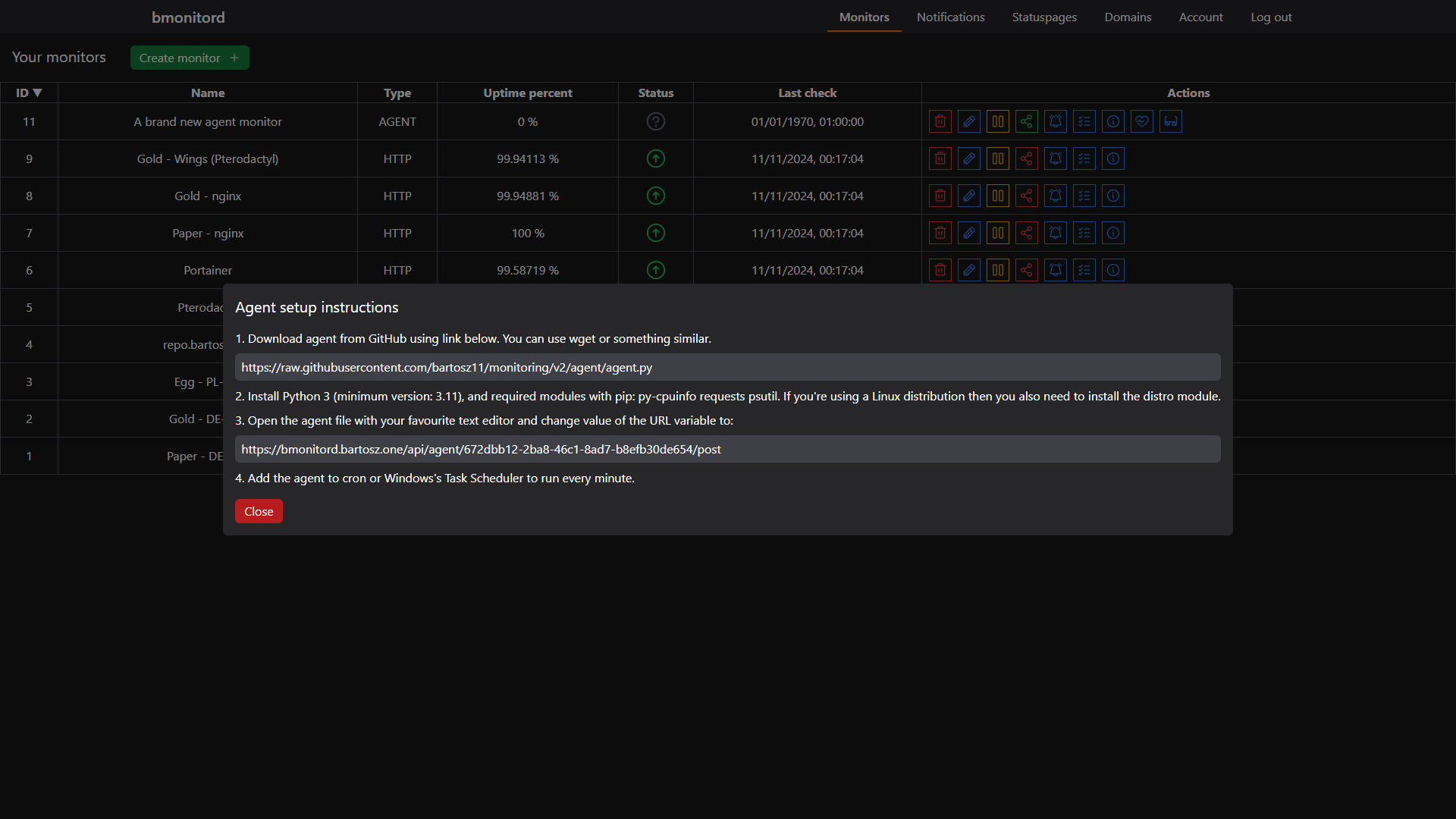 A screenshot of bmonitord